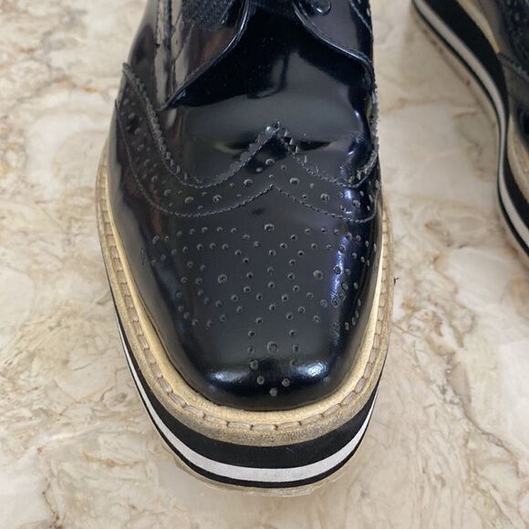 Prada Black Brogue Leather Wingtip Platform Oxford Shoes - Picture 9 of 14